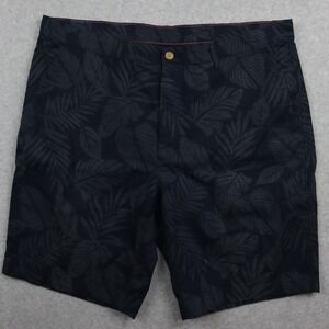 Caribbean Shorts Mens 40 Tropical Resort Casual Chino Flat Front Blue Palm Print